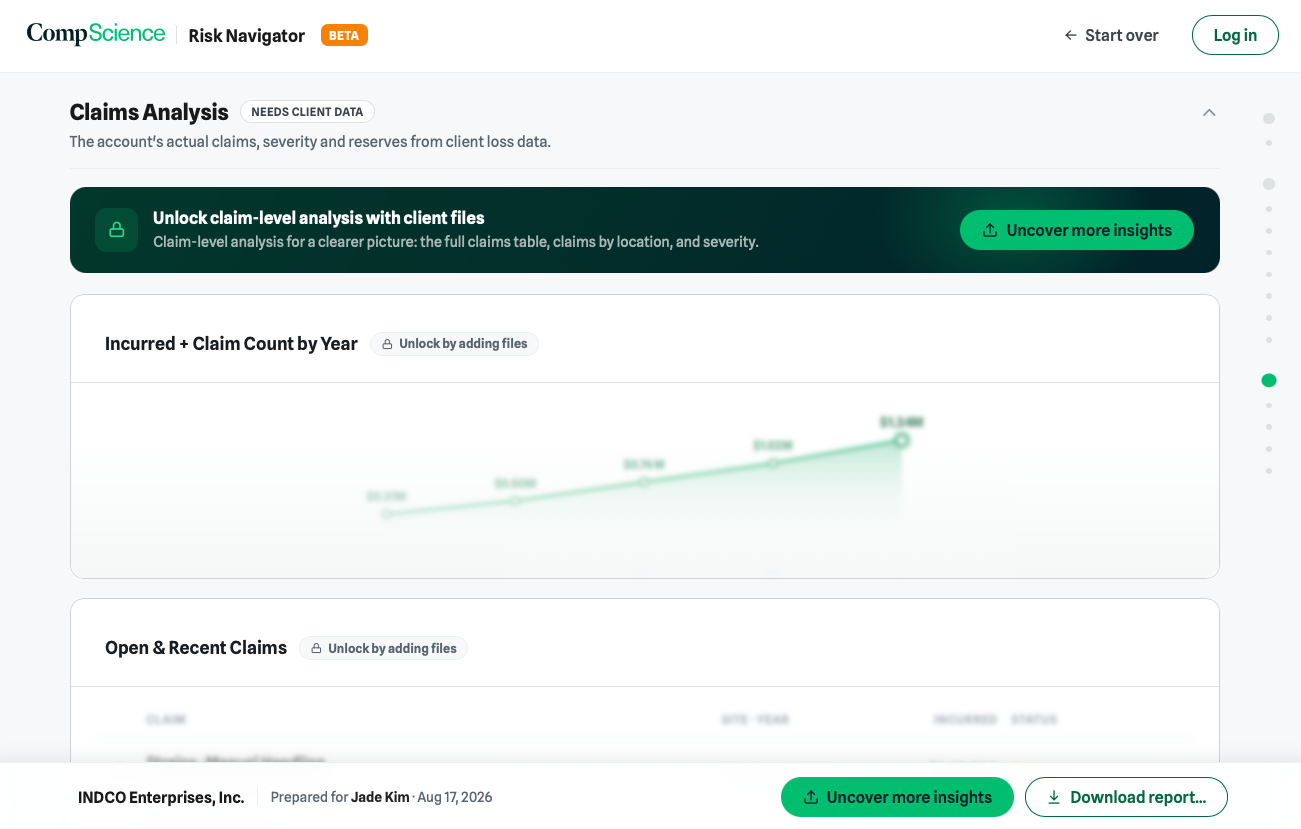 Claims analysis section rendered locked, inside the flow of the report