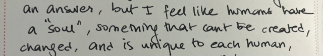 Handwritten diary entry: A soul, unique to each person