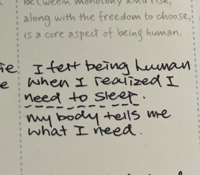 Handwritten diary entry: My body tells me what I need