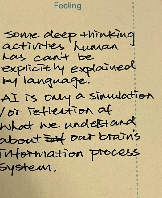 Handwritten diary entry: Thinking that language cannot explain