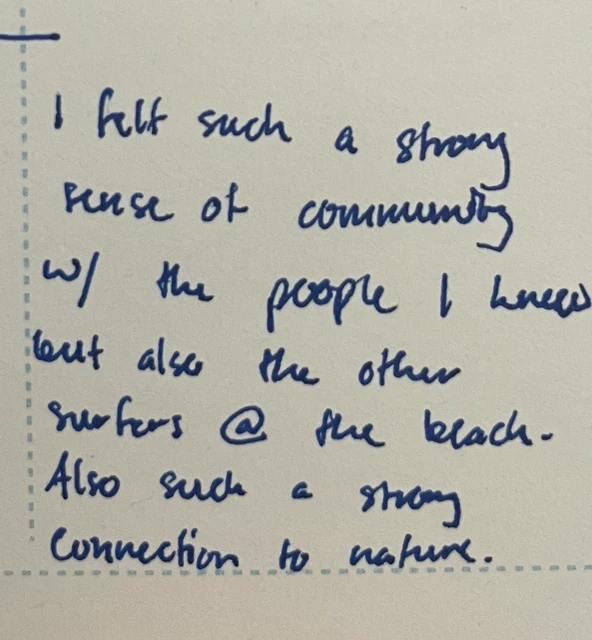 Handwritten diary entry: A sense of community, and of nature