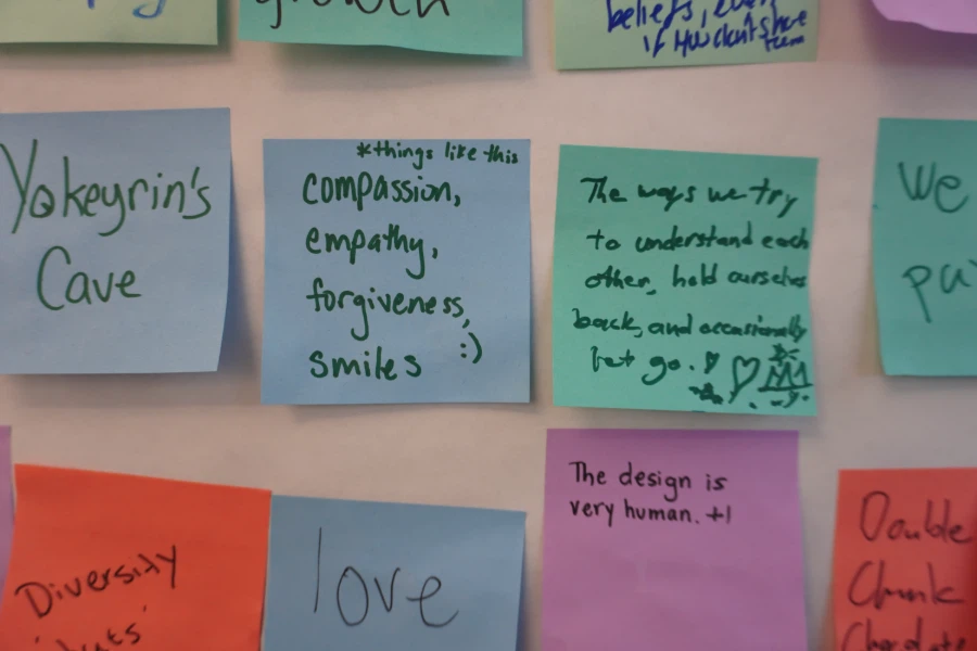 Survey board note: Compassion, empathy, forgiveness, smiles